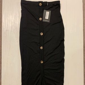 PrettyLittleThing button black ribbed midi skirt